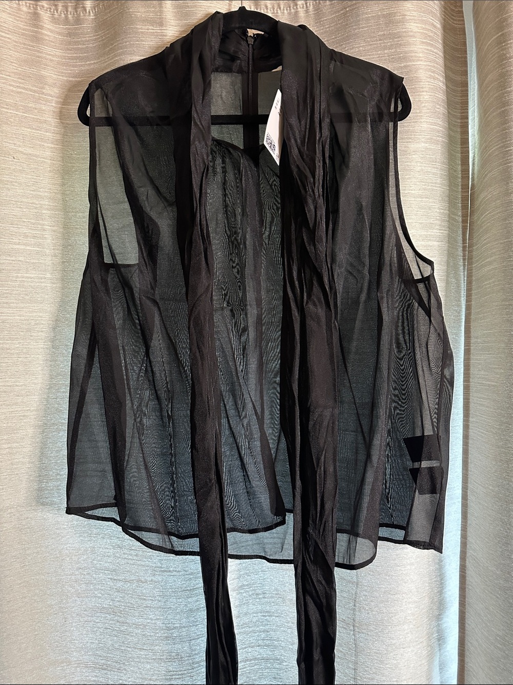 H&M Sheer Black Sleeveless Tie-neck Shell XXL